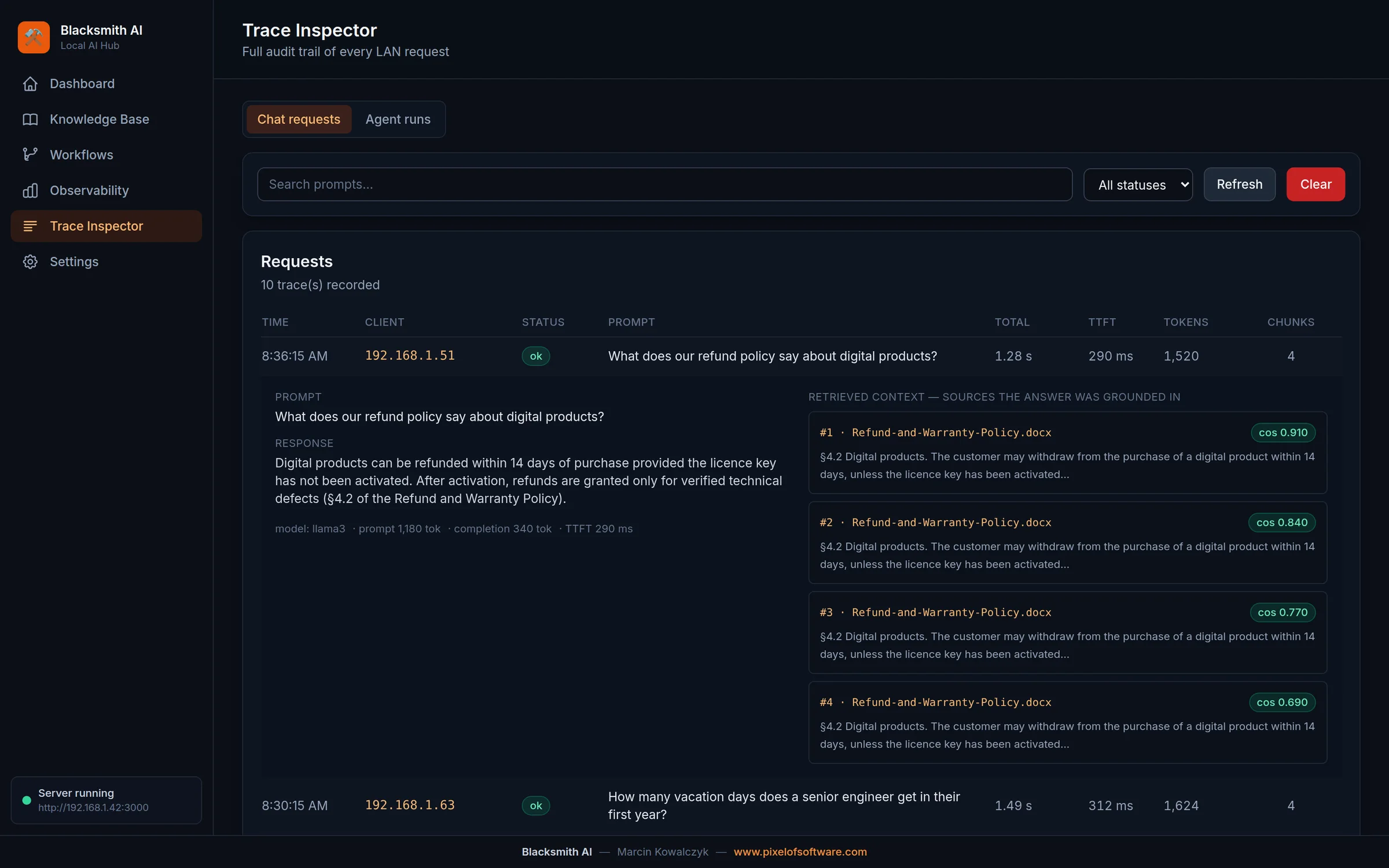 Blacksmith AI — Inspektor śladów